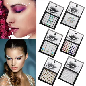 Self-Adhesive Face Eye Rhinestone Stickers Colorful Artificial Pearl Body Art Stickers For Kids Bride Stage Makeup Festival Party Decoration Glitter Facial Gems