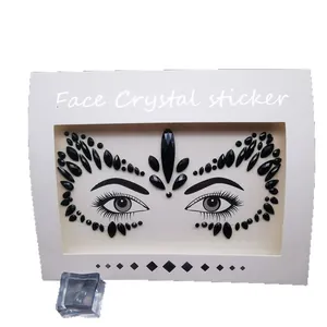 Dark black face crystal stickers in teardrop and round shapes for eye makeup decoration.