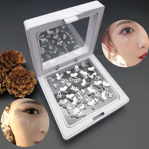 Joyas faciales de mariposa plateada con caja de almacenamiento para maquillaje de ojos