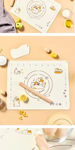 Detail of silicone baking mat featuring cute cat graphics and precise scale markings
