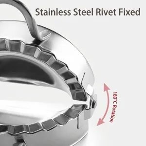 Stainless steel dumpling maker with durable rivet hinge and 180-degree rotation
