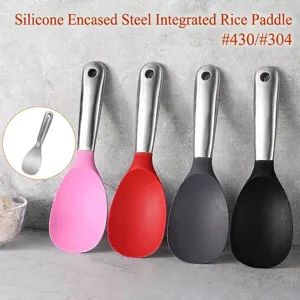 Cuchara de Arroz de Silicona Antiadherente Resistente al Calor con Mango de Acero Inoxidable Utensilio de Cocina de Estilo Moderno