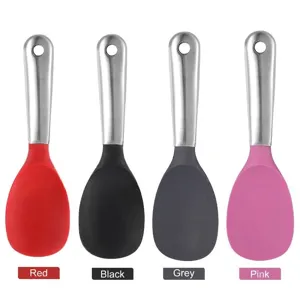 Cucharas de arroz de silicona resistentes al calor con mangos de acero en rojo negro gris rosa