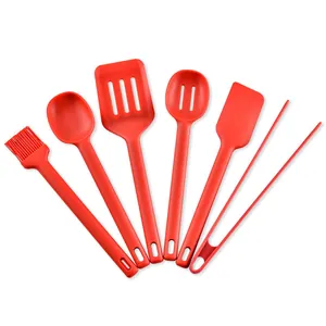 Premium red 6-piece silicone kitchen utensil set with heat resistant spatulas and spoons
