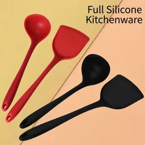 Silikon Küchenhelfer Set mit Suppenkelle und Pfannenwender in Rot und Schwarz