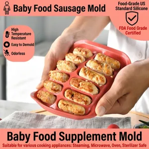 Food Grade Silicone Hot Dog Sausage Mold With Lid DIY Handmade Ham Maker Tool For Baby Food Supplement Multi Cavity Mold
