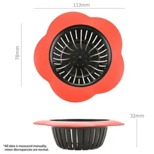 Crépine d'évier en plastique rouge en forme de fleur de prunier, dimensions 113mm x 78mm