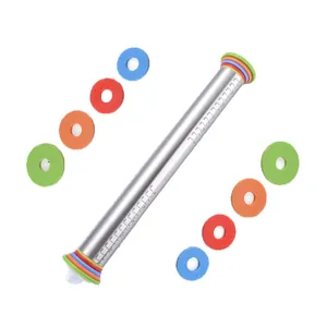 17-inch professional stainless steel adjustable rolling pin with thickness rings and scales