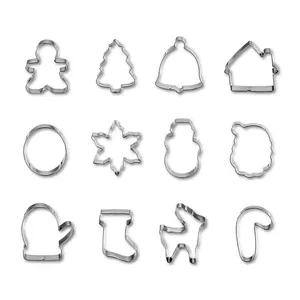 12-piece Christmas cookie cutter set including gingerbread man and snowflake shapes
