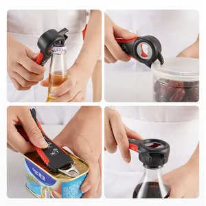 Vielseitiger 4-in-1 manueller Öffner für Gläser, Limonadenflaschen und Dosenringe