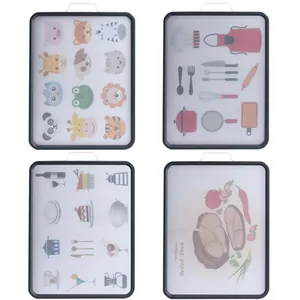 Durable antibacterial cutting boards set with cartoon animal and kitchenware prints