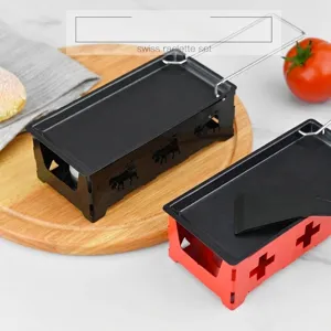 Portable mini non-stick Swiss raclette cheese grill set with candle holder stand for home