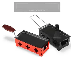 Mini non-stick Swiss raclette grill set with candle holder and spatulas