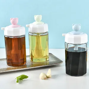 Silicone Oil Bottle Brush Integrated Glass Container Cute Pig Handle For Kitchen Baking BBQ Basting Brush Pink Blue Green