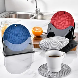 Silicone Place Mats Round Heat Resistant Non-Slip Coasters For Pot Table Hot Dish Mat Modern Minimalist Kitchen Dining Decor