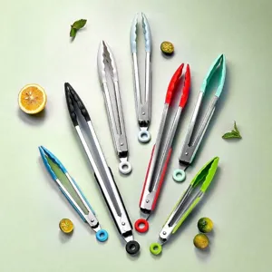 Pinzas para Alimentos de Acero Inoxidable y Silicona Resistente al Calor Antideslizante Pinzas de Cocina para Barbacoa Pan Bufé Ensalada