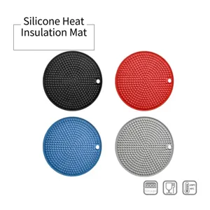 Durable round silicone heat resistant mats in 4 colors with non-slip texture and hanging hole
