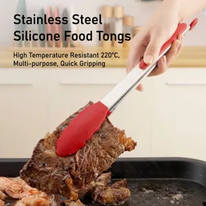 Pinzas de cocina silicona acero inoxidable resistentes 220C para barbacoa y cocinar carne