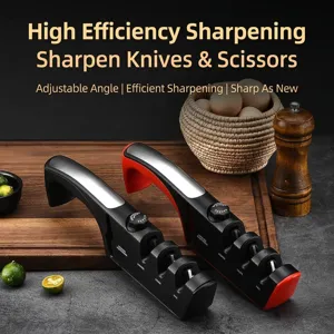 Affilacoltelli da Cucina Manuale Professionale a 4 Stadi ad Angolo Regolabile in Diamante Tungsteno Ceramica per Forbici