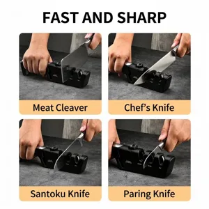 Affilacoltelli manuale regolabile per vari coltelli da cucina e forbici.