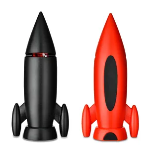 Creative rocket-shaped manual knife sharpener in black and red colors for home kitchen
