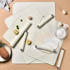 Tapete de Amasado de Silicona de Grado Alimenticio Engrosado Tapete de Repostería Antideslizante Con Escala de Medición Blanco Crema para Cocina