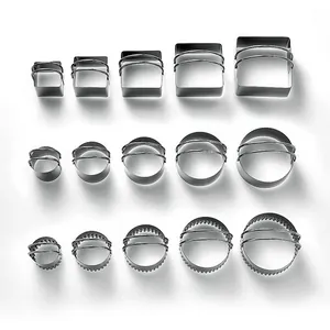 15Pcs professional stainless steel cookie cutter set with square and round shapes for baking