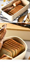 Caja de pan de gran capacidad con tapa de madera natural para tostadas y baguettes