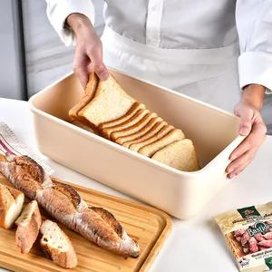 Caja de almacenamiento de pan crema de gran capacidad para tostadas en la cocina