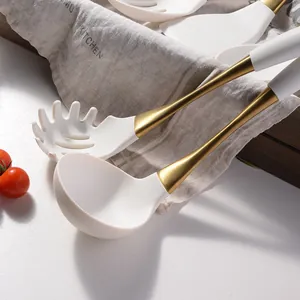 Premium white silicone kitchen utensil set with gold plated stainless steel handles