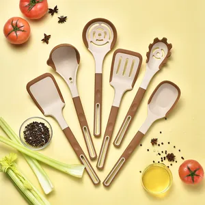 6-piece silicone kitchen utensil set with dual-color handles, high heat resistant