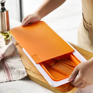 Multifunctional foldable silicone drain basket with built-in cutting board and utensils