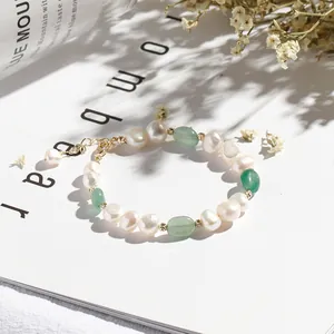 Simple Irregular Freshwater Pearl Bracelet Green Aventurine Natural Stone Bracelet For Women Elegant Jewelry Gift