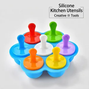 Seven hole colorful silicone popsicle mold for DIY ice pops and baby food storage