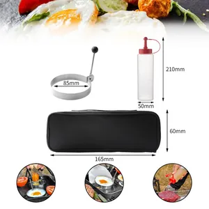 Stainless steel BBQ tool set with egg ring squeeze bottle and storage bag for camping