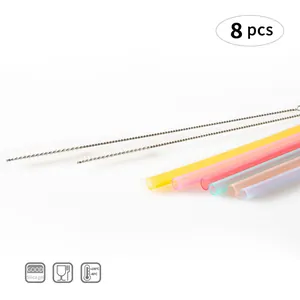 8-piece colorful silicone straws set with cleaning brushes