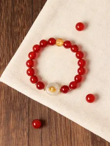 Red agate beaded bracelet with white agate safety buckle and gold zodiac charm