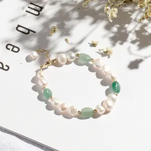 Elegant irregular freshwater pearl bracelet with green aventurine stones for women jewelry