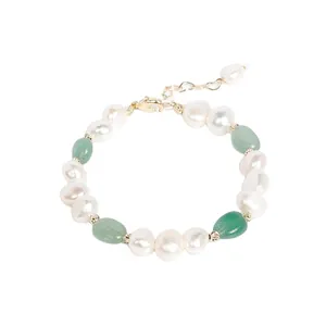 Elegant irregular freshwater pearl and green aventurine stone bracelet for women