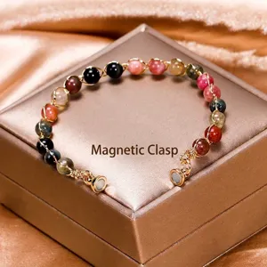 Colorful tourmaline crystal bead bracelet with 14K gold wire and magnetic clasp