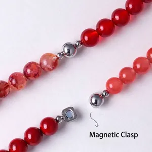 Natural red crystal beaded necklace bracelet set with secure magnetic clasp closure