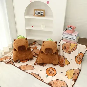 Conjunto de mochila de peluche Capybara marrón con manta de forro polar a juego para siestas