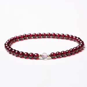 Natürliches Granat Grau Mondstein Zierliches Armband Vergoldete Perlen Für Damen Elegantes Einzelstrang Kristall Edelstein Schmuck Geschenk