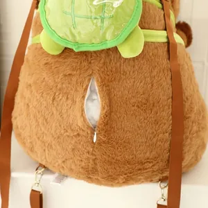 Detalle del bolso de peluche de Capibara que muestra la cremallera y el relleno