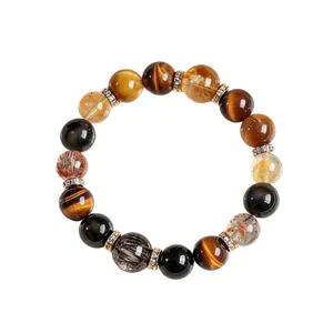 Pulsera de piedras naturales ojo de tigre y cuarzo rutilado con espaciadores de cristal