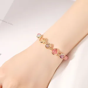 Elegant 14k gold-filled multi-color garnet and strawberry crystal beaded bracelet for women