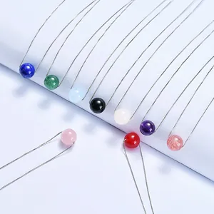 Minimalist silver chain necklaces with various colorful natural stone beads
