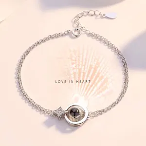 Women Projection Bracelet Necklace Copper Rhinestone Star Pendant Multi-Language Memory Jewelry Korean Minimalist Style Gift