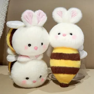 Schattig wit konijn en bij knuffeldier met zachte vacht voor de kamerdecoratie