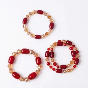 Elegantes Armband-Set im chinesischen Stil mit roten Achatperlen und gelben Kristallen